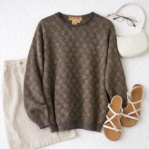 Vintage Tricot St Raphael Pattern Knit Sweater Oversized M Cozy Neutral Pullover